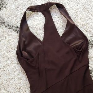 Bebe Dress Satin chocolate satin halter top